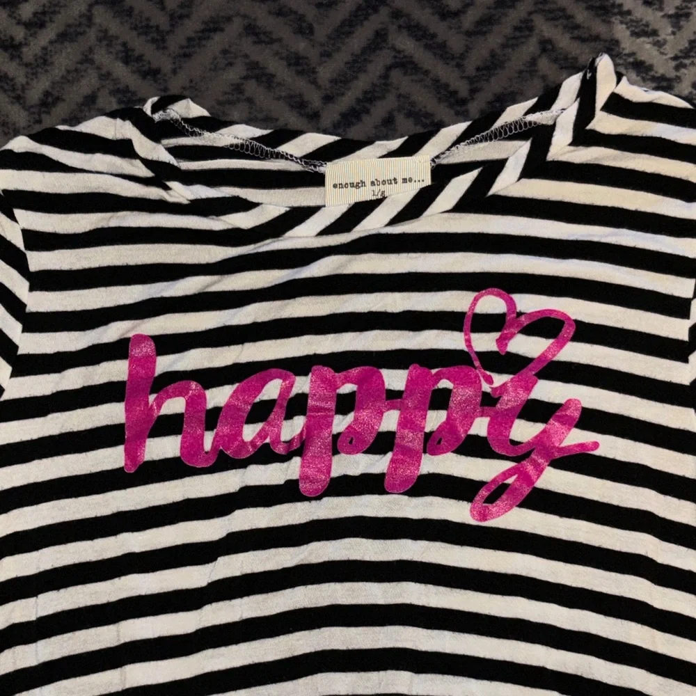 enough about me... Striped Tee with Pink 'Happy' Print